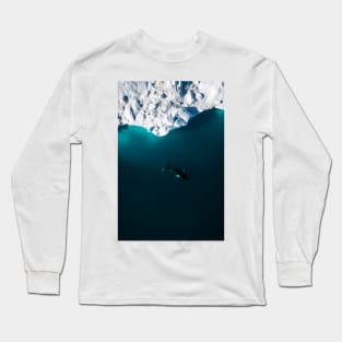 Aerial of a lone Humpback whale in front of an iceberg in Greenland Long Sleeve T-Shirt